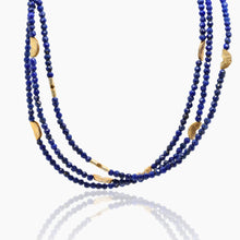 Load image into Gallery viewer, 3 Strand Gold Lapis Bracelet