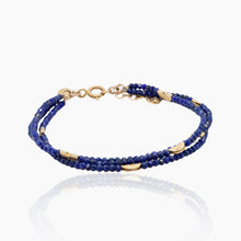 Load image into Gallery viewer, 3 Strand Gold Lapis Bracelet