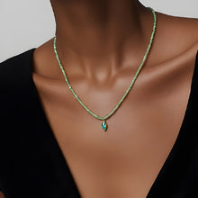 Load image into Gallery viewer, Mossy Green Sapphires With 18K gold Bezeled Emerald Charm Necklace