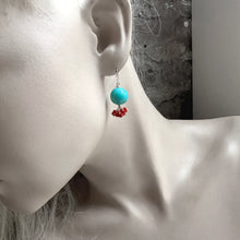 Load image into Gallery viewer, Amazonite Rounds with Coral Silver Earrings