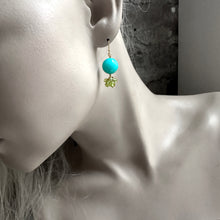 Load image into Gallery viewer, Amazonite Rounds with Peridot Gold Earrings