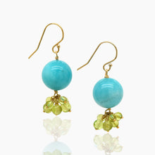 Load image into Gallery viewer, Amazonite Rounds with Peridot Gold Earrings