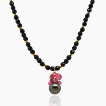Load image into Gallery viewer, Black Necklace with Tahitian Pearl and Pink Gemstones