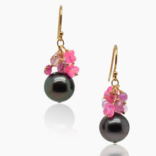 Load image into Gallery viewer, Black Tahitian Pearl with Pink Sapphires and Pink Opal Cluster