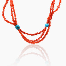 Load image into Gallery viewer, Coral and Turquoise 3 Strand Necklace