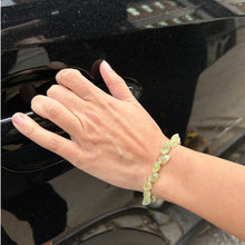 Load image into Gallery viewer, Signature Prehnite Herringbone with Pink Sapphire Gold Bracelet