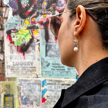 Load image into Gallery viewer, Sapphire with White Pearl Gold Earrings