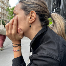 Load image into Gallery viewer, Black Tahitian Pearl with Grey Sapphire Gold Earrings