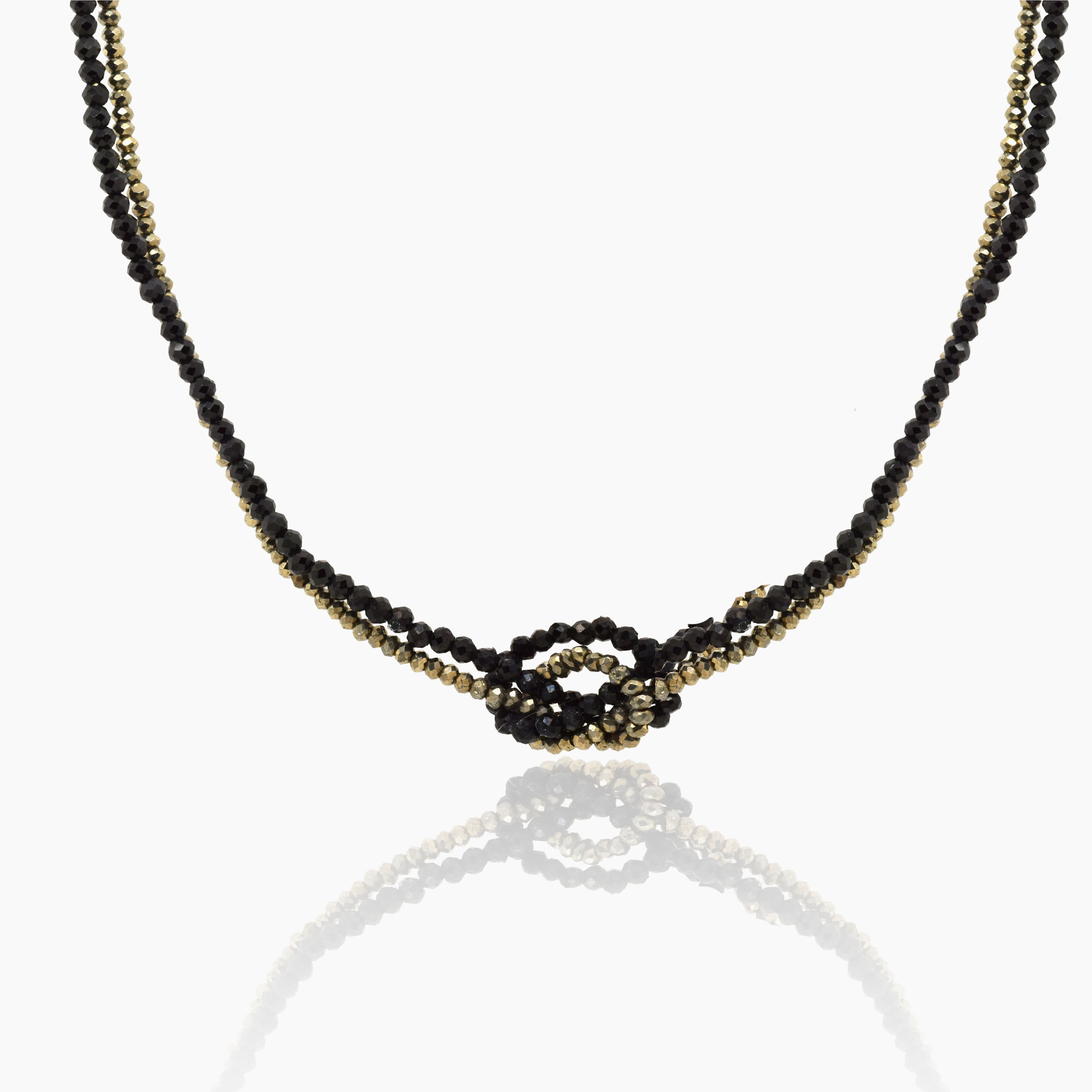 ◇BLACKPURPLE◇ Veritas rope necklace Pyrite and Black Spinel Knot Necklace – Lori Kaplan