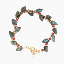 Load image into Gallery viewer, Signature Labradorite Herringbone with Ruby Gold Bracelet
