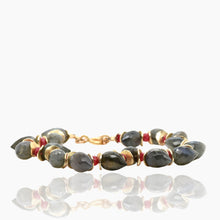 Load image into Gallery viewer, Signature Labradorite Herringbone with Ruby Gold Bracelet