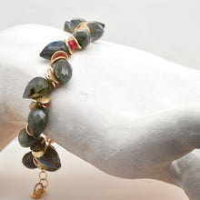 Load image into Gallery viewer, Signature Labradorite Herringbone with Ruby Gold Bracelet
