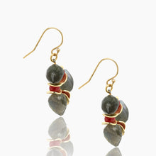 Load image into Gallery viewer, Signature Labradorite Bud with Ruby Red Gold Earrings