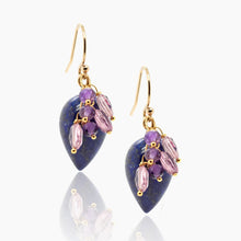 Load image into Gallery viewer, Lapis Drop Gold Earrings with Purple Amethyst & Malaya Garnet