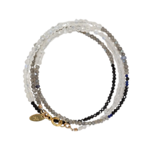 Load image into Gallery viewer, Triple Wrap Monochromatic Moonstone, Labradorite, Spinel Bracelet/Necklace