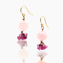 Load image into Gallery viewer, Morganite Rounds with Pink Touramline Cluster Earrings
