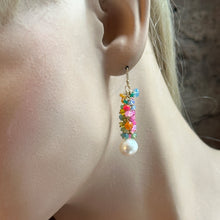 Load image into Gallery viewer, Opals with White Pearl Gold Earrings