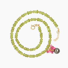 Load image into Gallery viewer, Peridot Necklace with Black Tahitian Pearl Pink Gemstone Charm
