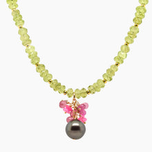 Load image into Gallery viewer, Peridot Necklace with Black Tahitian Pearl Pink Gemstone Charm