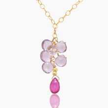 Load image into Gallery viewer, Lilac Amethyst cluster with Pink Sapphire Necklace