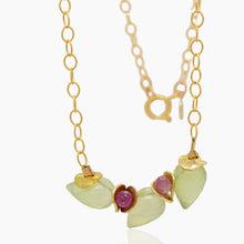 Load image into Gallery viewer, Signature Prehnite Bud with Pink Sapphire Gold Necklace