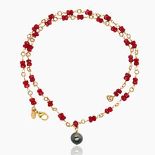 Load image into Gallery viewer, Ruby and Black Tahitian Pearl Necklace
