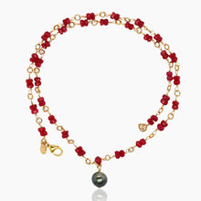 Load image into Gallery viewer, Ruby and Black Tahitian Pearl Necklace