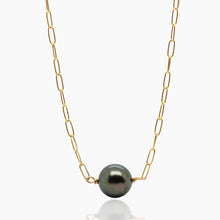 Load image into Gallery viewer, Single Black Tahitian Pearl Gold Choker