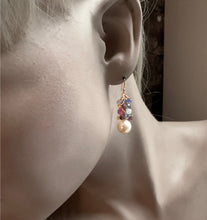 Load image into Gallery viewer, Sapphire with White Pearl Gold Earrings