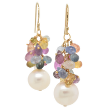 Load image into Gallery viewer, Sapphire with White Pearl Gold Earrings