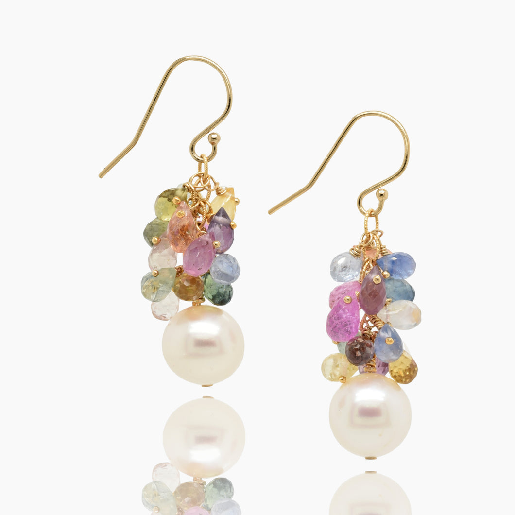 Sapphire with White Pearl Gold Earrings