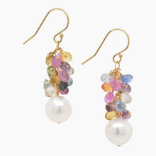 Load image into Gallery viewer, Sapphire with White Pearl Gold Earrings
