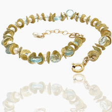 Load image into Gallery viewer, Blue Topaz and Pearl Gold Signature Bracelet