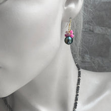Load image into Gallery viewer, Black Tahitian Pearl with Pink Sapphires and Pink Opal Cluster