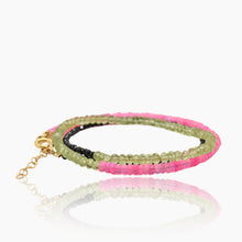 Load image into Gallery viewer, Triple Wrap Bracelet Peridot, Hot Pink Opal, Black Spinel