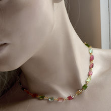 Load image into Gallery viewer, Multi-Tourmaline Chicklet Gold Choker