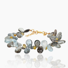 Load image into Gallery viewer, Moss Aquamarine with Yellow Sapphires Gold Bracelet