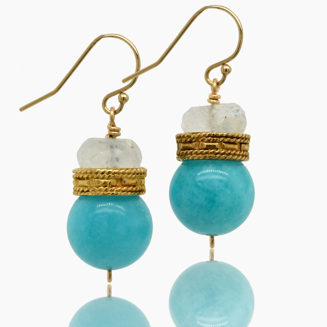 Gold Earring with Amazonite and Moonstone