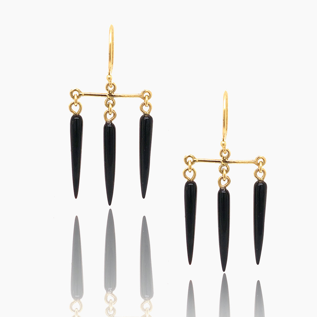 Black Onyx Gold Chandelier Earrings