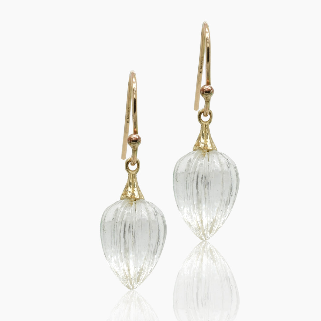 Carved Crystal Gold Drop Earrings