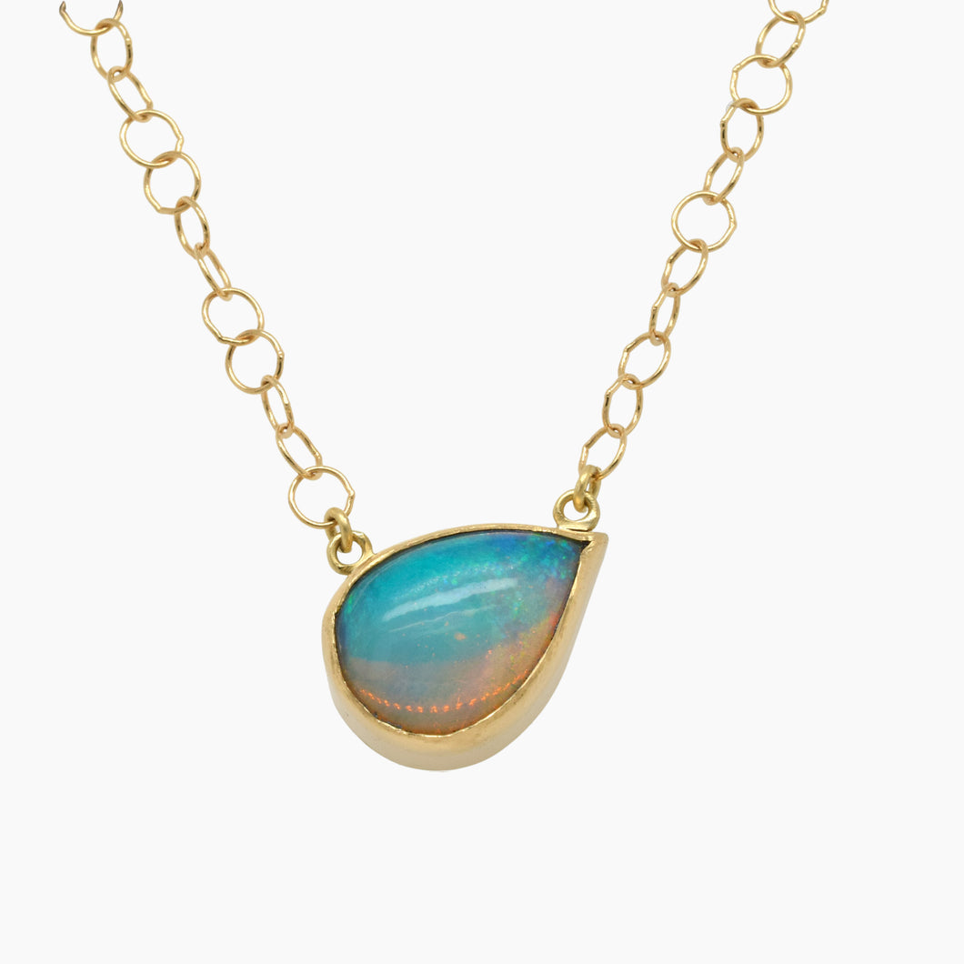 18K Gold Tear Drop Opal Necklace