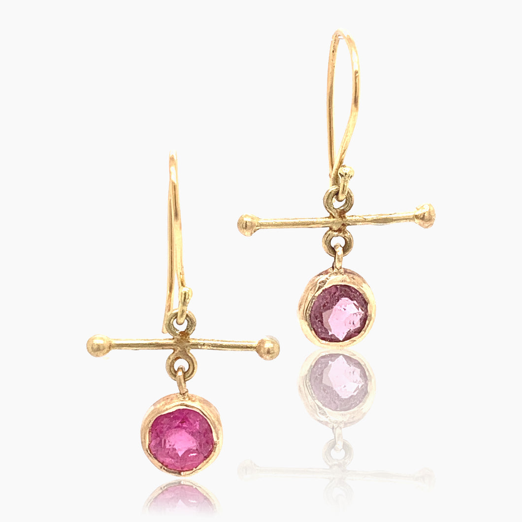 Pink Tourmaline Gold Earrings