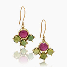Load image into Gallery viewer, Rubellite tourmaline 10k flower earring