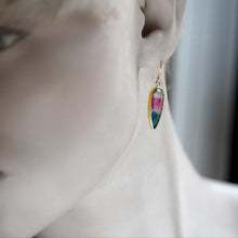 Load image into Gallery viewer, Watermelon Tourmaline Pear 18K Drop Earrings
