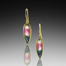Load image into Gallery viewer, Watermelon Tourmaline Pear 18K Drop Earrings