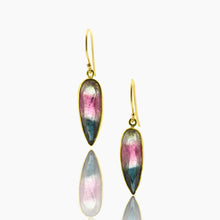 Load image into Gallery viewer, Watermelon Tourmaline Pear 18K Drop Earrings