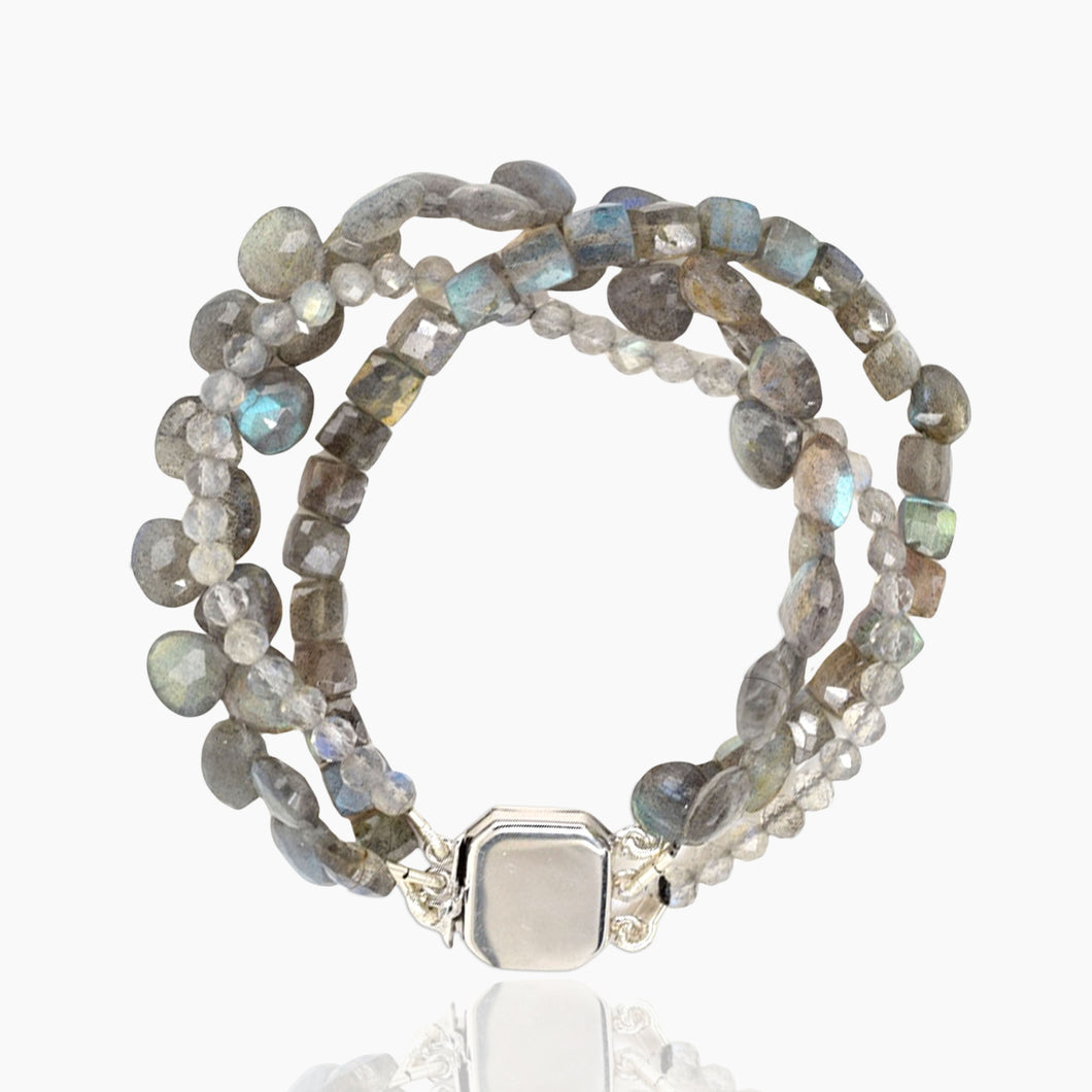 Multi-Strand Labradorite Silver Bracelet
