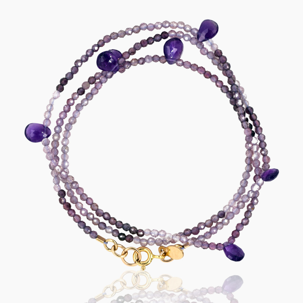 Triple Wrap Purple Shaded SpinelAmethyst Bracelet/Necklace