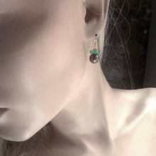 Load image into Gallery viewer, Black Tahitian Pearl with Green Opal Cluster Earrings
