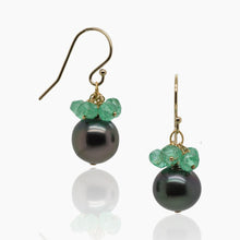 Load image into Gallery viewer, Black Tahitian Pearl with Green Opal Cluster Earrings
